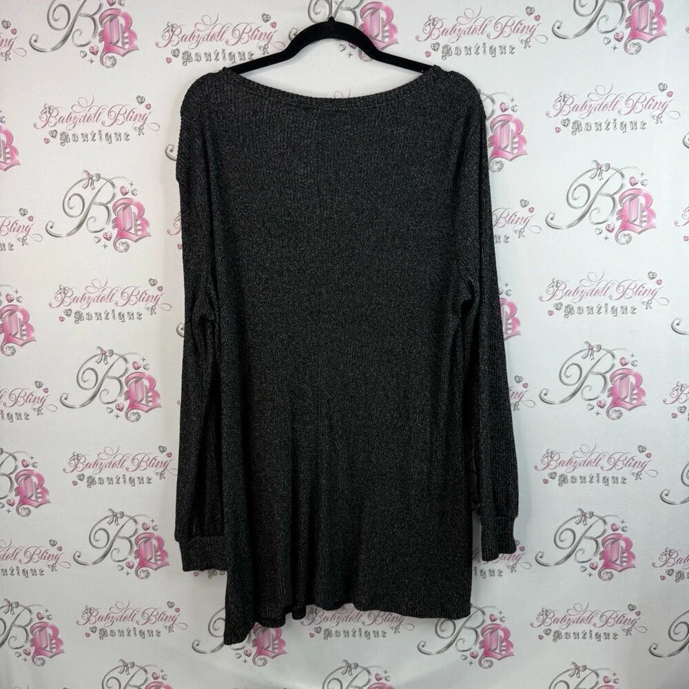 Lily Morgan shirt knit style heathered Black Long Sleeve Knit Top flowy